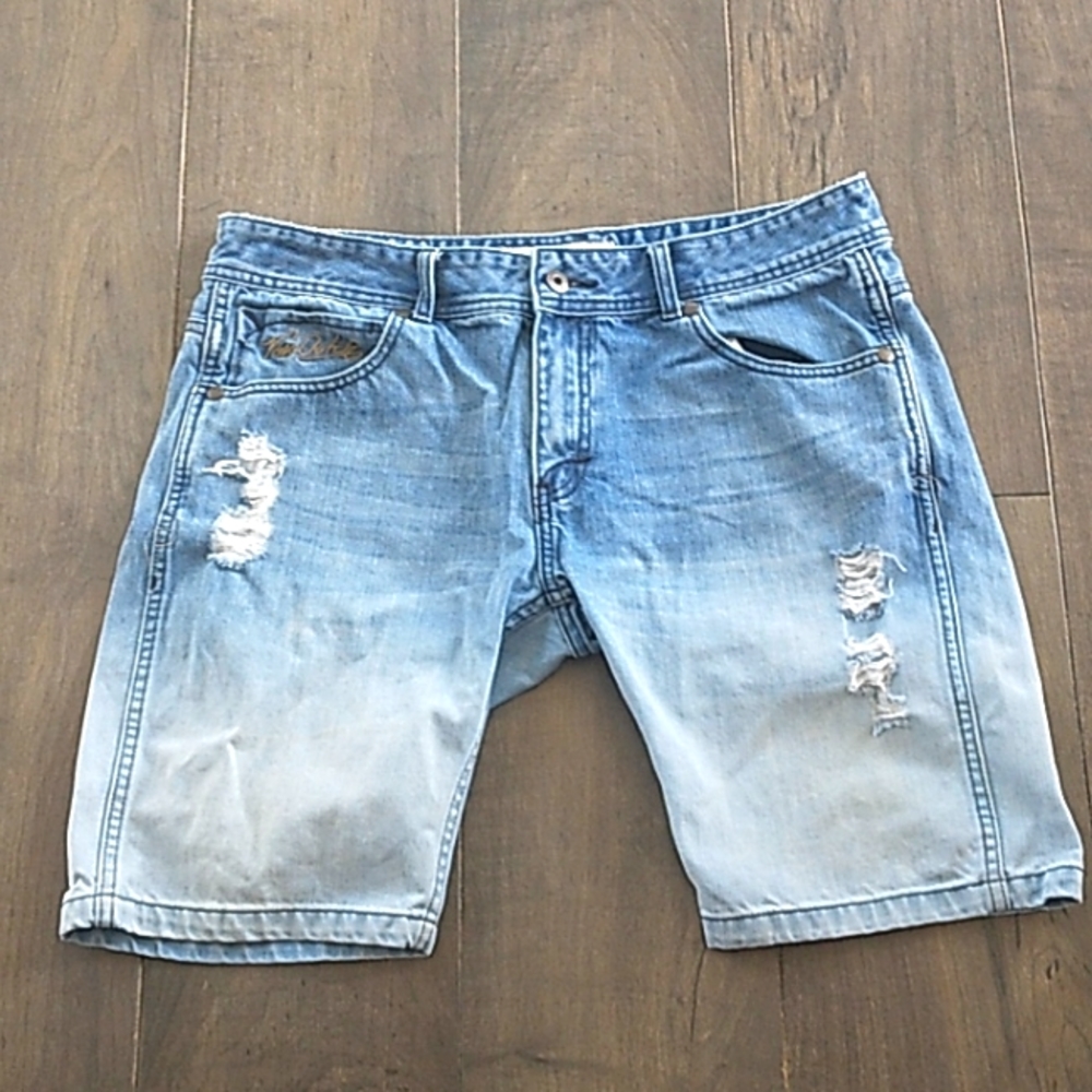 VTG 90S VON DUTCH OMBRE DISTRESSED JEAN SHORTS MENS 36